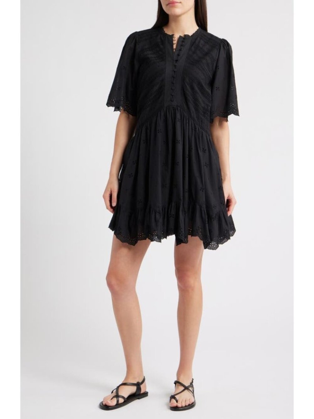 MADEWELL Eyelet Flutter Sleeve black Cotton Mini dress size 2